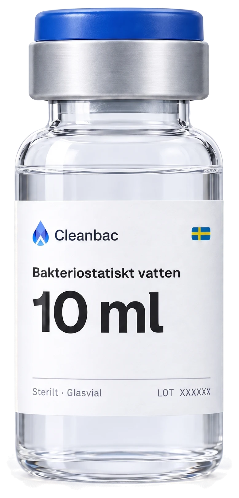 Bakteriostatiskt vatten 10 ml i glasvial från Cleanbac