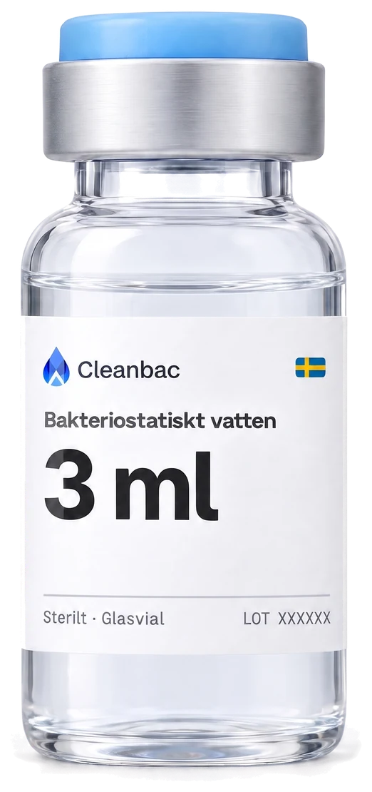 Bakteriostatiskt vatten 3 ml i glasvial från Cleanbac
